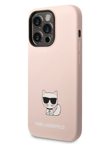 Karl Lagerfeld Liquid Silicone Choupette Zadný Kryt pre iPhone 14 Pro Max ružová KLHCP14XSLCTPI