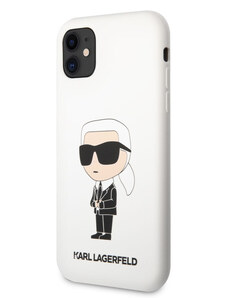 Karl Lagerfeld Liquid Silicone Ikonik NFT Zadný Kryt pre iPhone 11 biela KLHCN61SNIKBCH