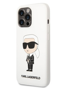 Karl Lagerfeld Liquid Silicone Ikonik NFT Zadný Kryt pre iPhone 13 Pro biela KLHCP13LSNIKBCH