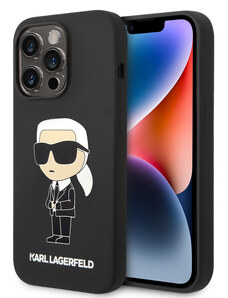 Karl Lagerfeld Liquid Silicone Ikonik NFT Zadný Kryt pre iPhone 15 Pro Max čierna KLHCP15XSNIKBCK
