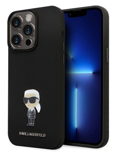 Karl Lagerfeld Liquid Silicone Metal Ikonik Zadný Kryt pre iPhone 15 Pro Max čierna KLHCP15XSMHKNPK