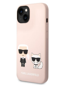 Karl Lagerfeld MagSafe Kompatibilné puzdro Liquid Silicone Karl and Choupette pre iPhone 14 Plus ružová KLHMP14MSSKCI