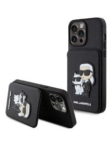 Karl Lagerfeld PU Saffiano Card Slot Stand Karl and Choupette Case for iPhone 15 Pro Max schwarz KLHCP15XSAKCSCK