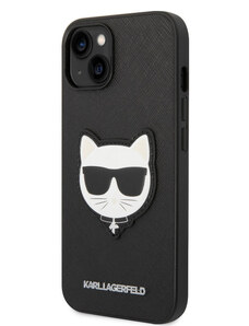 Karl Lagerfeld PU Saffiano Choupette Head Zadný Kryt pre iPhone 14 Plus čierna KLHCP14MSAPCHK
