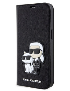 Karl Lagerfeld PU Saffiano Karl and Choupette NFT Book Case for iPhone 13 schwarz KLBKP13MSANKCPK
