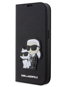 Karl Lagerfeld PU Saffiano Karl and Choupette NFT Book Case for iPhone 13 Pro schwarz KLBKP13LSANKCPK