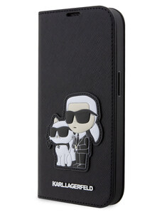 Karl Lagerfeld PU Saffiano Karl and Choupette NFT Book Case for iPhone 13 Pro Max schwarz KLBKP13XSANKCPK