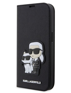 Karl Lagerfeld PU Saffiano Karl and Choupette NFT Book Case for iPhone 14 Pro Max schwarz KLBKP14XSANKCPK