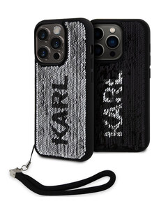 Karl Lagerfeld Sequins Reversible Zadný Kryt pre iPhone 15 Pro Max čierna/strieborná KLHCP15XPSQRKS