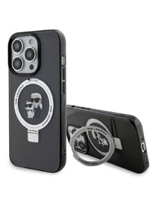 Karl Lagerfeld Ringstand Karl and Choupette MagSafe Zadný Kryt pre iPhone 15 Pro čierna KLHMP15LHMRSKCK