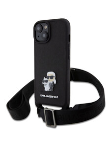 Karl Lagerfeld Saffiano Crossbody Metal Karl and Choupette Zadný Kryt pre iPhone 15 čierna KLHCP15SSAKCPBK