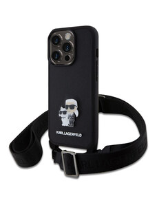 Karl Lagerfeld Saffiano Crossbody Metal Karl and Choupette Zadný Kryt pre iPhone 15 Pro čierna KLHCP15LSAKCPBK