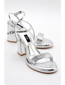 LuviShoes POSSE Silver Metallic Women's Heeled Shoes