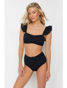 Trendyol Black Bralette Frilly Textured High Waist Hipster Bikini Set