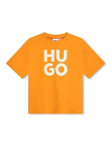 Detské bavlnené tričko HUGO oranžová farba, s potlačou