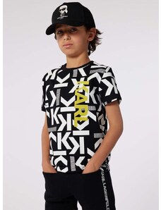 Detské bavlnené tričko Karl Lagerfeld čierna farba, vzorovaný