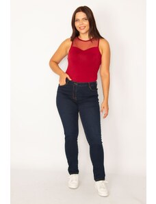 Şans Women's Large Size Navy Blue 5 Pocket Skinny Jeans
