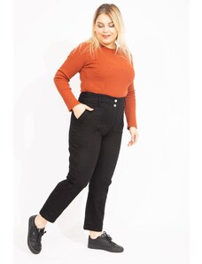 Şans Women's Plus Size Black High Waist Jeans with Snap Pockets