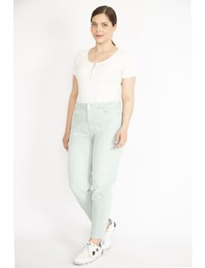 Şans Women's Water Green Large Size 5 Pocket Jeans