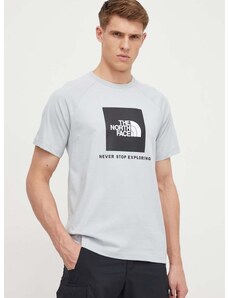 Bavlnené tričko The North Face pánsky, šedá farba, s potlačou, NF0A87NJA0M1