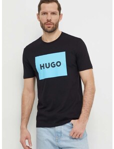 Bavlnené tričko HUGO pánsky,čierna farba,s potlačou,50467952