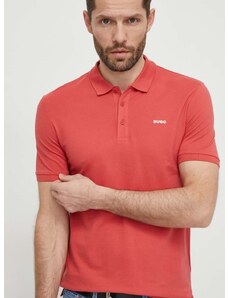 Bavlnené polo tričko HUGO červená farba,jednofarebný,50466182