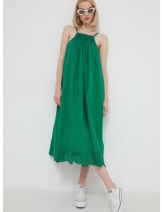 Bavlnené šaty Desigual zelená farba, maxi, áčkový strih, 24SWVW21