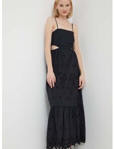 Bavlnené šaty Desigual čierna farba, maxi, áčkový strih, 24SWVW12