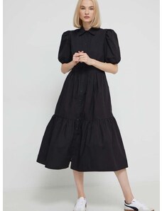 Bavlnené šaty Desigual čierna farba, midi, áčkový strih, 24SWVW35