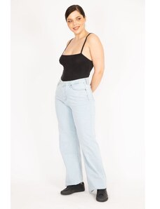 Şans Women's Blue Large Size Wide Leg High Waist Jeans