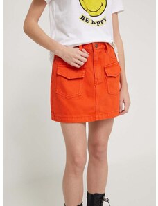 Rifľová sukňa Desigual oranžová farba, mini, puzdrová, 24SWFD05