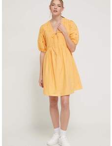 Bavlnené šaty Desigual oranžová farba, mini, áčkový strih, 24SWVW60