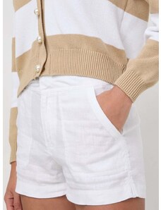 Ľanové šortky Guess RIO biela farba, jednofarebné, vysoký pás, W4RD89 WCWA0