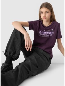 4F Dievčenské tričko s potlačou - tmavofialové