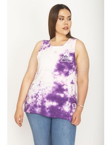 Şans Women's Plus Size Purple Cotton Fabric Tie-dye Printed Blouse