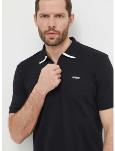 Bavlnené polo tričko HUGO čierna farba,jednofarebný,50511721