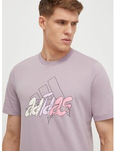 Bavlnené tričko adidas pánske, fialová farba, s potlačou, IN6244