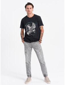 Ombre Clothing Pánske džínsové nohavice JOGGERS s odieraním - svetlosivé V4 OM-PADJ-0150
