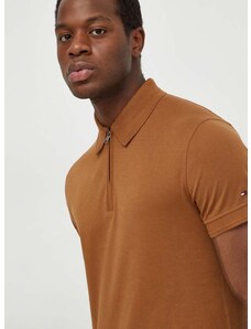 Bavlnené polo tričko Tommy Hilfiger hnedá farba,jednofarebný,MW0MW34746