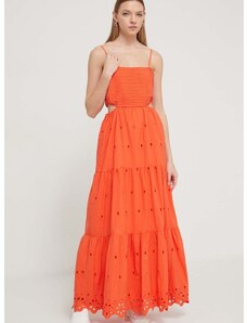 Bavlnené šaty Desigual oranžová farba, maxi, áčkový strih, 24SWVW12