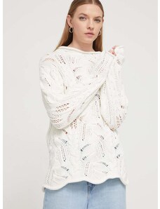 Bavlnený sveter Desigual biela farba, s polorolákom, 24SWJF23