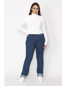 Şans Women's Plus Size Navy Blue High Waist 5 Pocket Lycra Jeans Pants