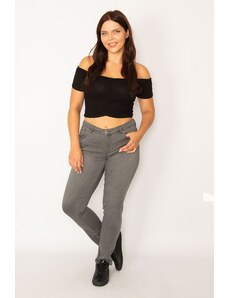 Şans Women's Plus Size Gray 5-Pocket Skinny Jeans with 5 Pockets