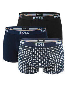 BOSS - boxerky 3PACK cotton stretch power design black & blue print color combo - limitovaná fashion edícia (HUGO BOSS)
