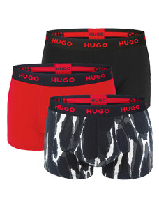 HUGO - boxerky 3PACK cotton stretch black & red with color shapes - limitovaná fashion edícia (HUGO BOSS)