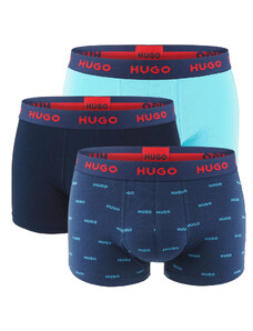 HUGO - boxerky 3PACK cotton stretch blue color combo - limitovaná fashion edícia (HUGO BOSS)
