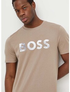 Bavlnené tričko Boss Orange pánsky,béžová farba,s potlačou,50515997