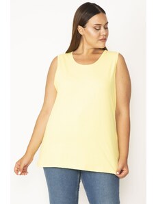 Şans Women's Plus Size Yellow Cotton Fabric Crewneck Tank Top