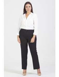 Şans Women's Plus Size Black Classic Pants with Elastic Waist, No Pocket
