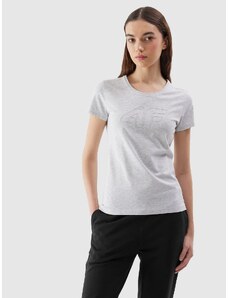 4F Dámske slim tričko s potlačou - šedé